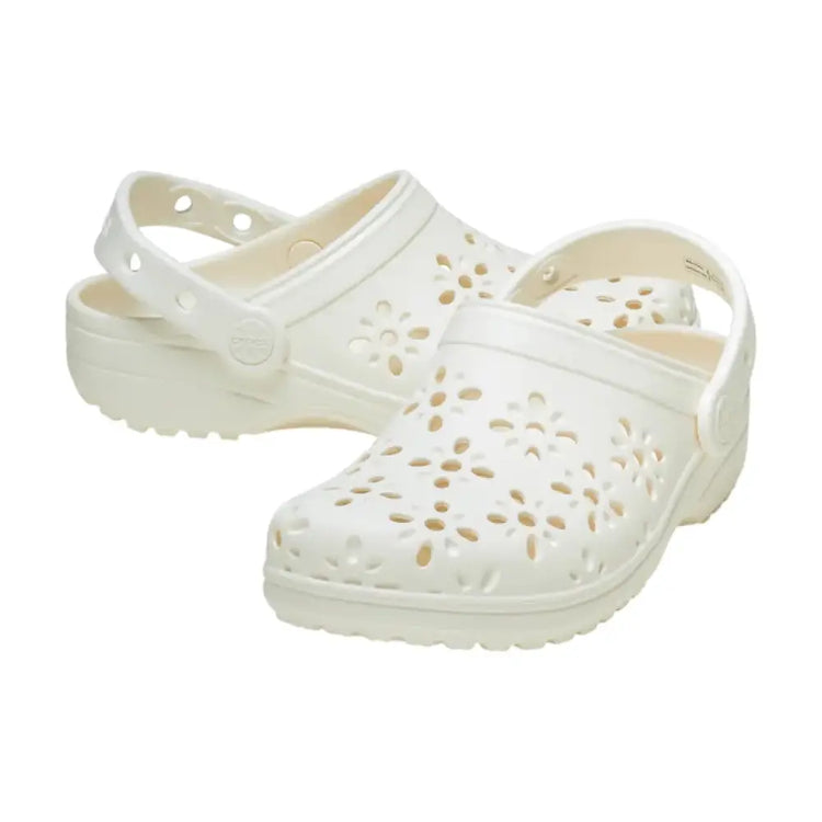 CROCS Classic Floral Cut Out Clog Slipper White 210927-0WV
