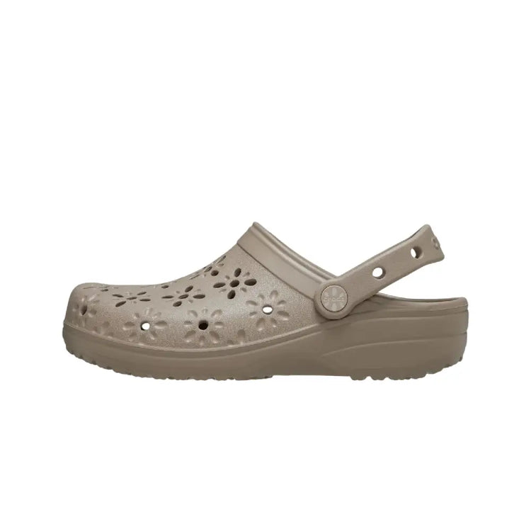 CROCS Classic Floral Cut Out Clog Slipper Taupe 210927-214