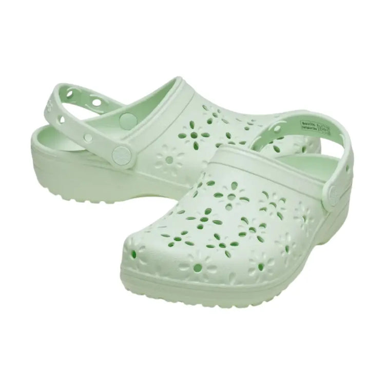 CROCS Classic Floral Cut Out Clog Slipper Green 210927-3YH