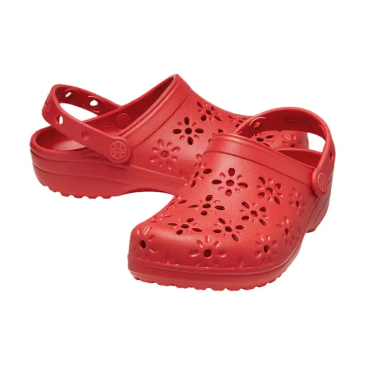 CROCS Classic Floral Cut Out Clog Slipper Red 210927-6ZR