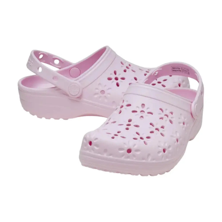 CROCS Classic Floral Cut Out Clog Slipper Pink Milk 210927-6ZW