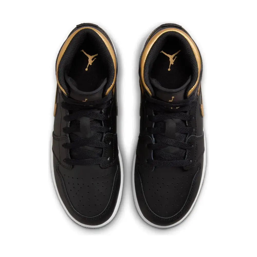 JORDAN Air Jordan 1 Mid Black Metallic Gold Swoosh (Gs) DQ8423-071