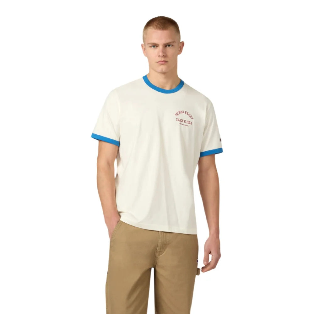 CHAMPION Ringer T-Shirt Cream Blue 222054-YS173