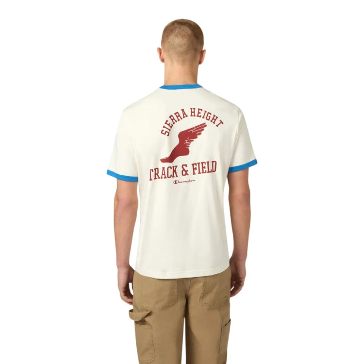 CHAMPION Ringer T-Shirt Cream Blue 222054-YS173