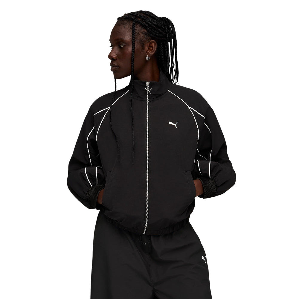 PUMA T7 Balloon Sleeve Piping Relaxed Woven Track Jacket Black 634558-01