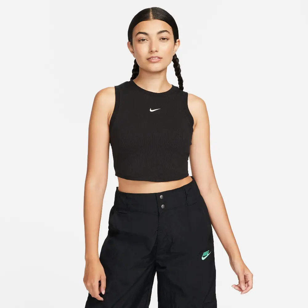 NIKE Sportswear Essential Rib Crop Tank Top Black FB8279-010