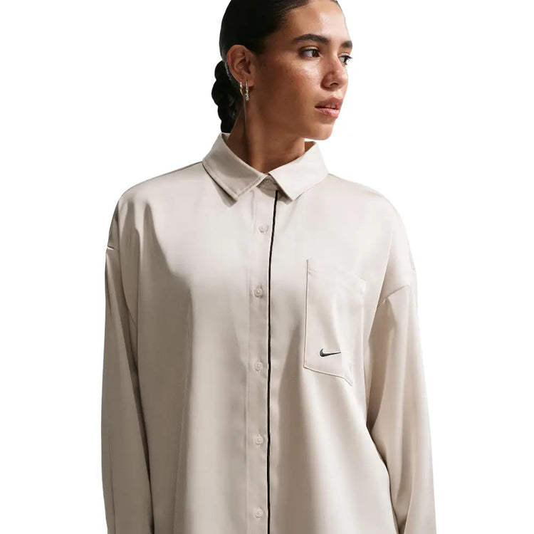 NIKE Sportswear Oversized Satin Long-Sleeve Top White IM0575-072