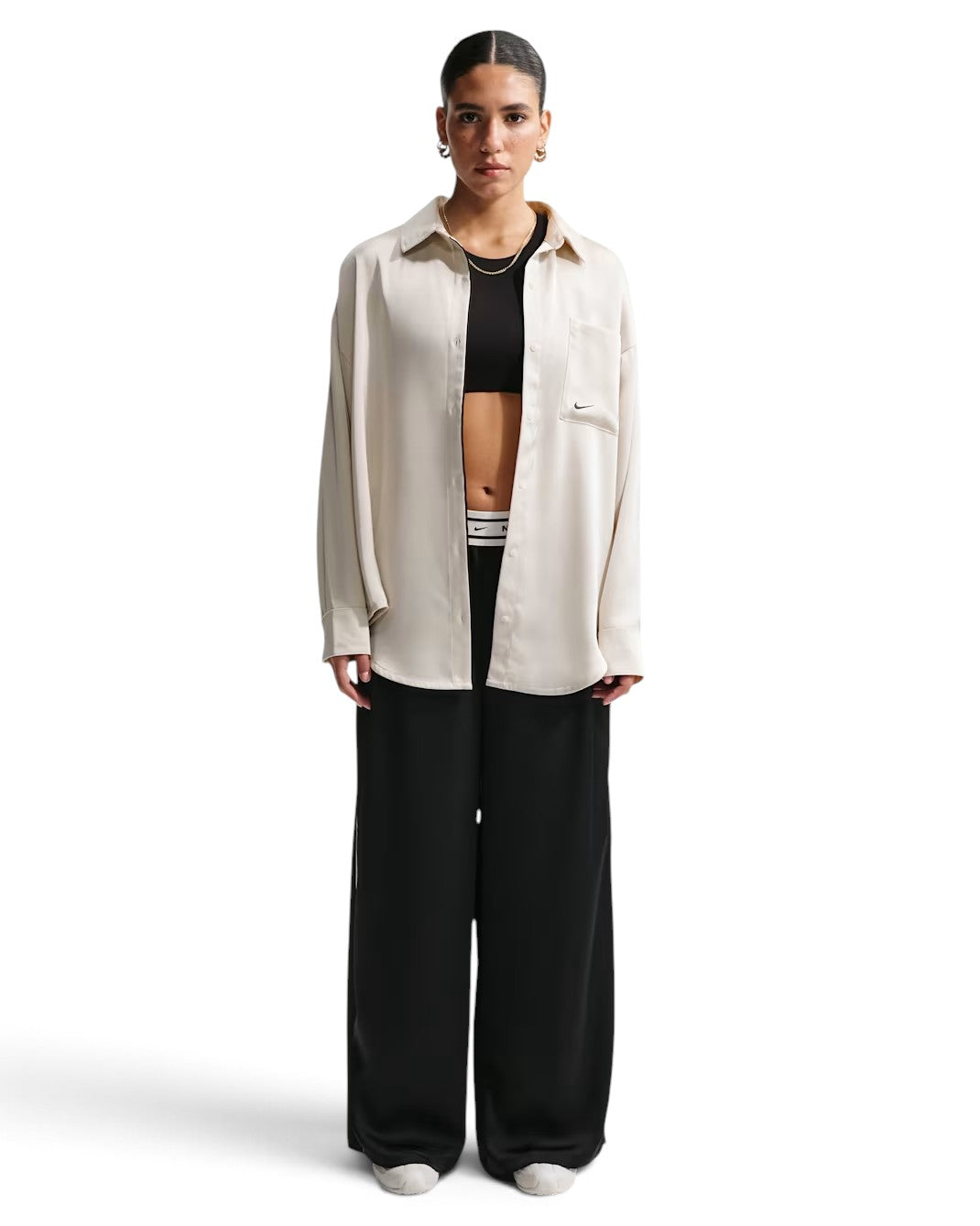 NIKE Sportswear Oversized Satin Long-Sleeve Top White IM0575-072
