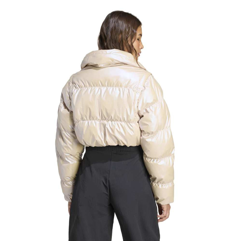ADIDAS Essentials Glossy 2-In-1 Cropped Puffer Jacket Beige JX2985