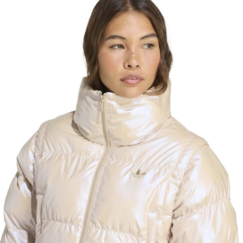 ADIDAS Essentials Glossy 2-In-1 Cropped Puffer Jacket Beige JX2985