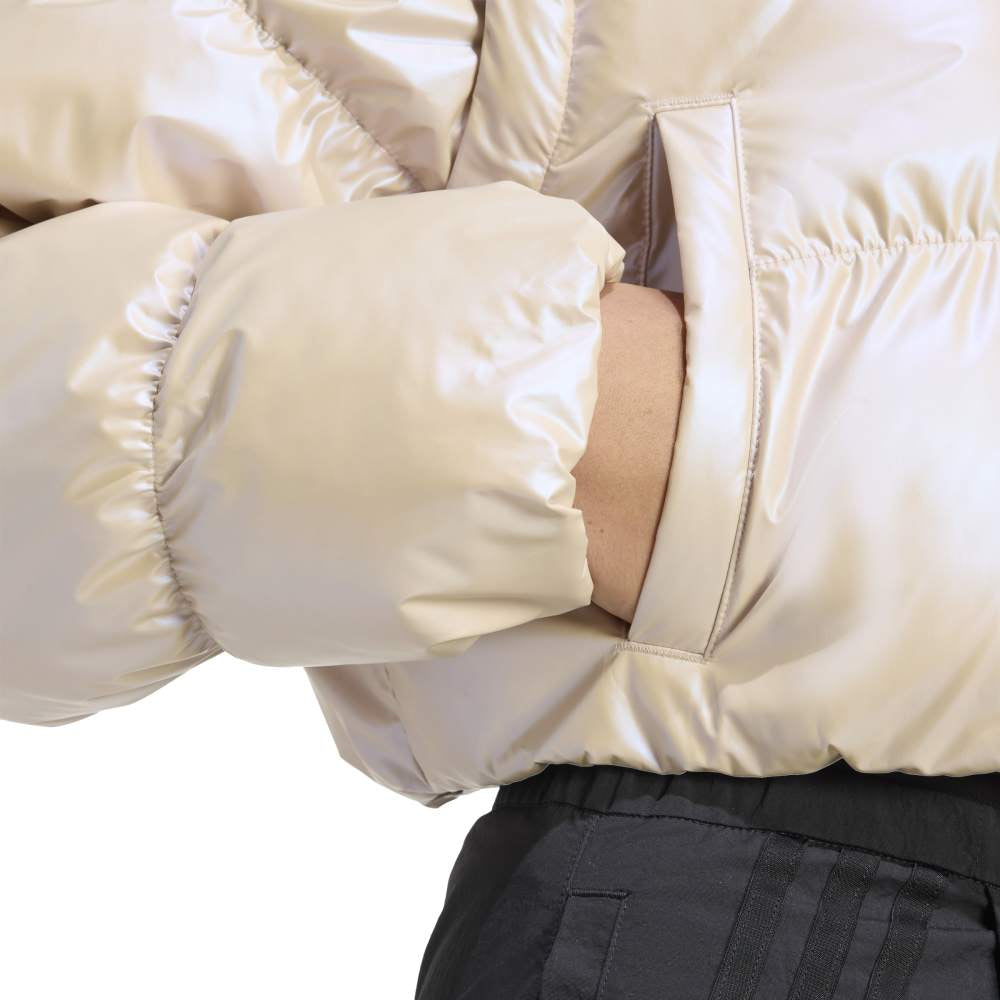 ADIDAS Essentials Glossy 2-In-1 Cropped Puffer Jacket Beige JX2985